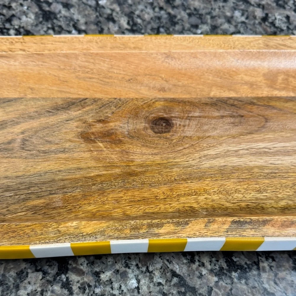 Striped yellow Wooden serving Tray - Picture 5 of 13